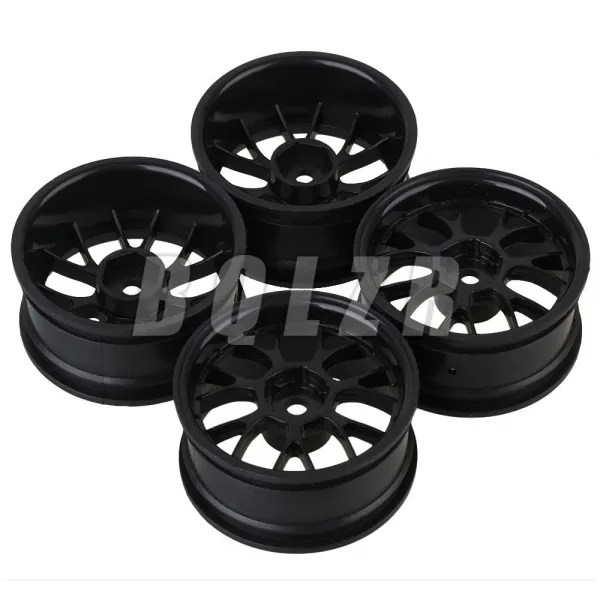 Mxfans Rc 110 On Road 자동차 및 드리프트 카 플라스틱 Y 형 Mxfans 휠 림 드라이브 16 진수 12mm 검정색 4 개 세트