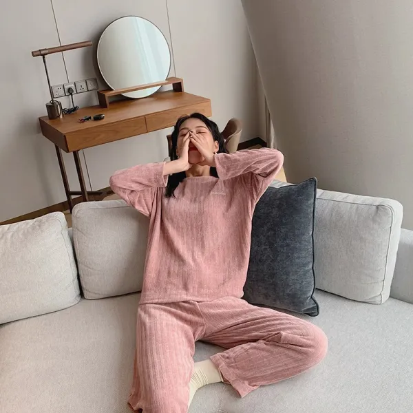 투피스 셔닐 구름 옷여성 가을겨울 긴팔 두꺼운 보온 겉에입을수있는 루즈핏 홈웨어 두벌이한세트