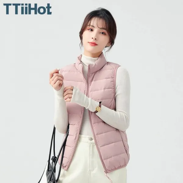[TTiiHot QC-YSFS] 여성 경량 다운 베스트 하이넥 노턱 다운 베스트 이중 원단