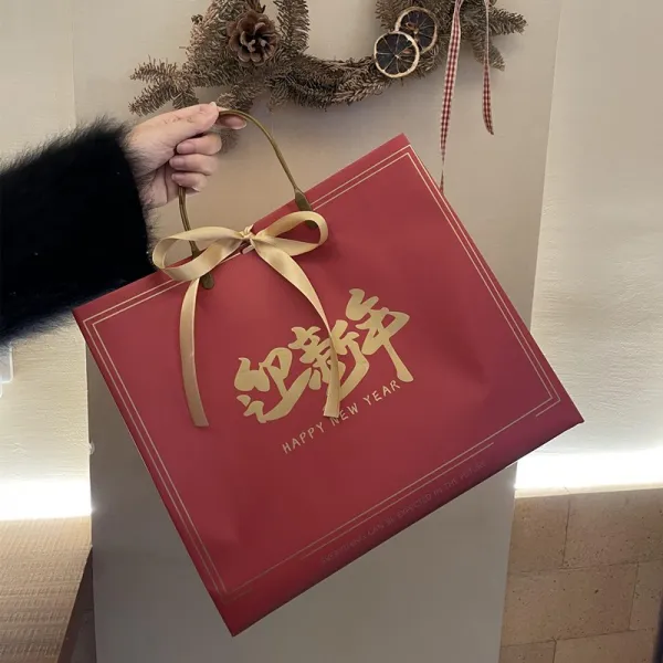 레드의상 새해 선물 꾸러미 성탄 복주머니 가게 포장 기프트 도트 쇼핑 맟춤제작 3248841809, 중간사이즈 32 *27 *11CM 새해를 맞이하다, 10 개 (증정 골드 웨빙 )