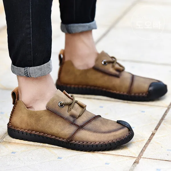 도오빠 남성 가죽 로퍼 단화 고급가죽 남자 신발 사계절 가죽로퍼 가죽단화 남성로퍼 남성단화 스니커즈 가죽스니커즈 캐주얼 데일리 슈즈 댄디 스타일 20대 30대 40대 패션 유니크 스티치 레더 영국신발 빈티지 클래식