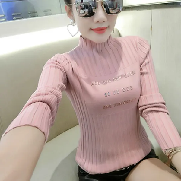 바니드 여성 레터링 목티 쫄티 폴라티 반목 폴라 긴팔 티셔츠