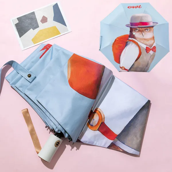 전자동 선우산 선셋 앤티크 심플 파라솔 여 자외선 차단 스마트 휴대용 투, 자동 타입 디지털 mdash부엉이 무