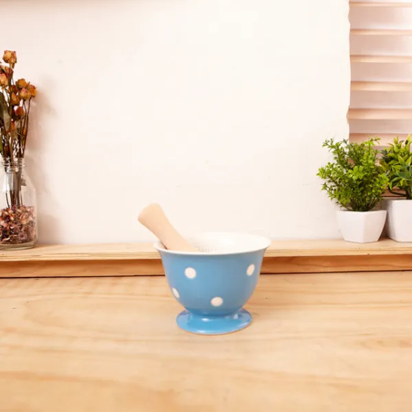 IT63404 도자기 폴카 도트 절구 (소) 오렌지/블루(색상랜덤) 절구통 돌절구 맷돌 미니절구 마늘절구, 단일 모델명/품번