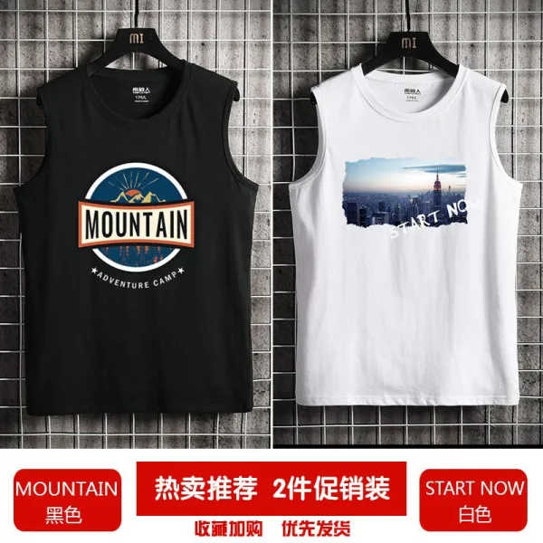 남극인 민소매 티셔츠 남새 여름 캐주얼 조끼 입방류 ins 카드 스포츠, MOUNTAIN블랙 STARTNOW화