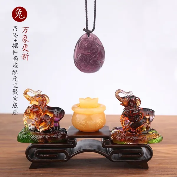 송 봄날의 아름다운 경치 년 토끼 띠다 행운 사물 모든 것이 변화하다 신 마네키 운수를 트다 유리 진열 장식품, 2021 년 토끼 띠다 :(펜던트