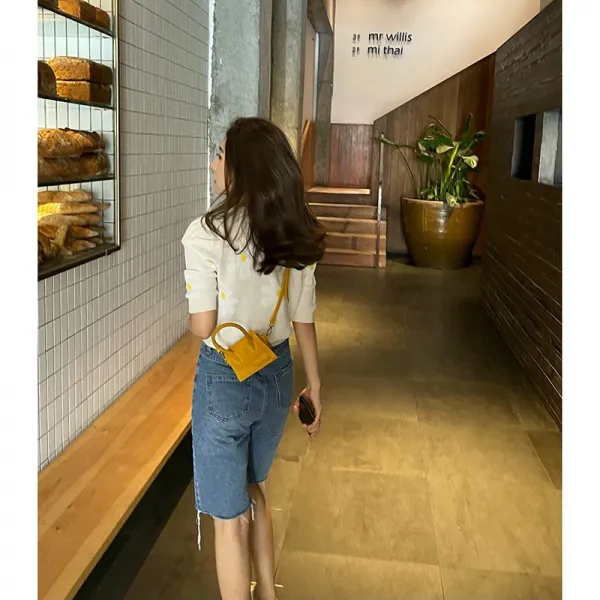 유별스토어 데님5부바지 BELLA 벗기다 아니 내려오다 의 캐쥬얼 조 라이딩 팬츠 연한색 태슬 일자 통 슬림핏 오부바지