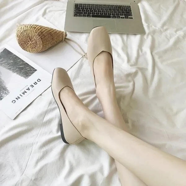 여성용모카신 할머니신발 여자굽 작업신발 미용 복고 2벌 가엽고편리한 소프트 미드힐 플랫슈즈 부드러운촉감 20