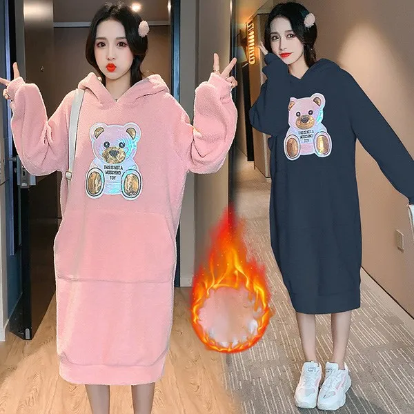 가나다몰 케릭터 빅사이즈 루즈핏 기모 후드맨투맨롱원피스bwto300