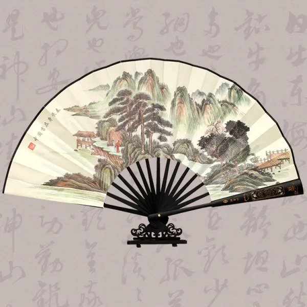 서 부채부채 접부채 고풍 중 국풍 조각 펀칭 남 패기 견포 부채 복 고전 한복, 봄오산수풍경 투조판