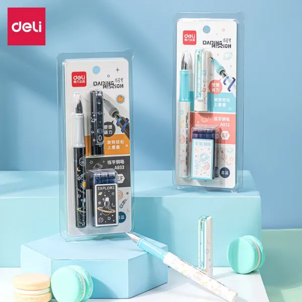 까렌만년필블랙ST DELI 유능한 강력하다 A93 글씨를 연습 잉크 블루 닦을 수 있다 순 가능 바꿔 3117110533, 잉크블루한세트타입식랜덤발0.3mm표준세트뾰족함