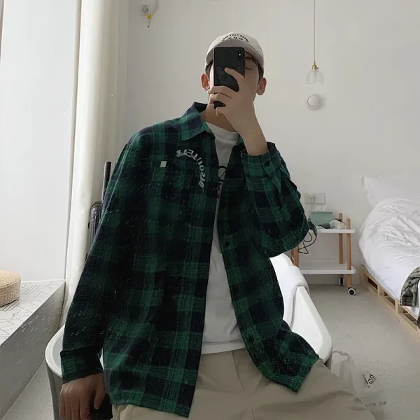 체크난방 코트 남자 트렌드 드랜드 건달 멋진 긴 소매
