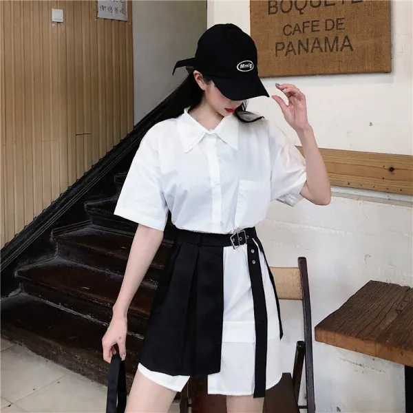[ON133378] 국대B구314~화이트박시 빅 사이즈짧은소매와이셔츠여성여름얇은느긋하다상의디자인뭇사람의 비위를 맞추며 감사하게 하다.