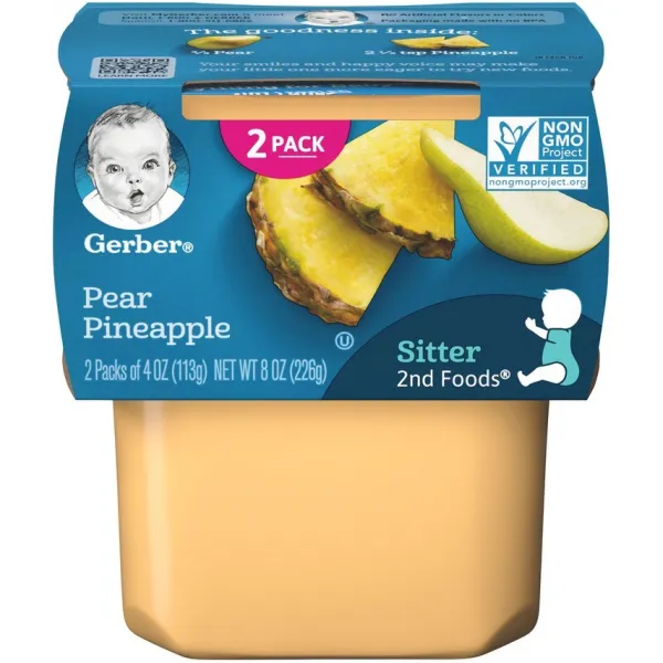 Gerber 2단계 어린이 식품 113g 2개입, 배 파인애플(Pear Pineapple), 1개
