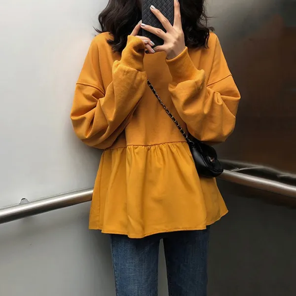 여성학생코트 봄가을 2019년정품 얇은타입 후드티여성 학생 루즈핏 홍콩스타일 치마꼬리 페이크레이어링 외투
