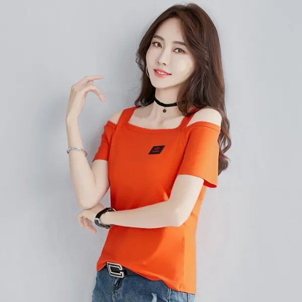 여름옷 순면 짧은소매 여름 T피투성이가 티셔츠 옷여성 세트 2019오프숄더 오프숄더 개성 몸매보정