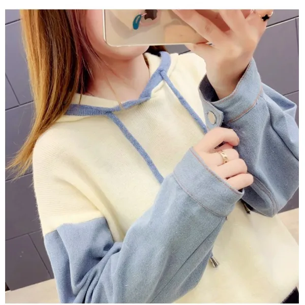 초록무역 해외배송 캐주얼룩 레이어드 니트후드티