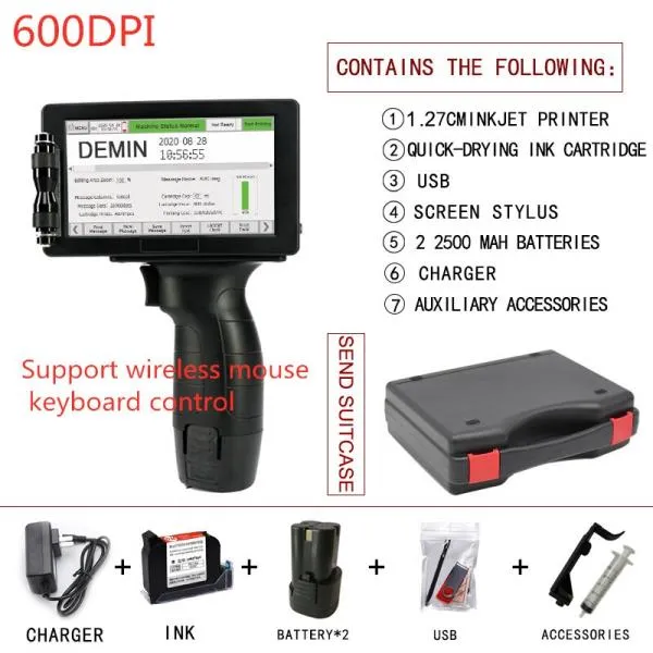 600DIP(영문 한글X) 열전사 QR 코드 라벨 코딩 잉크젯프린터 5inch 터치 스크린 로고 만료 날짜, 한개옵션0