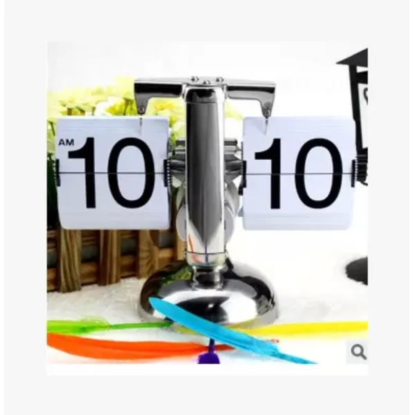 플립 디지털 시계 소규모 테이블 시계 레트로 플립 시계 스테인레스 스틸 플립 내부 기어 운영 석영 시계 홈 장식 8 인치 + 한쪽 발 흰색