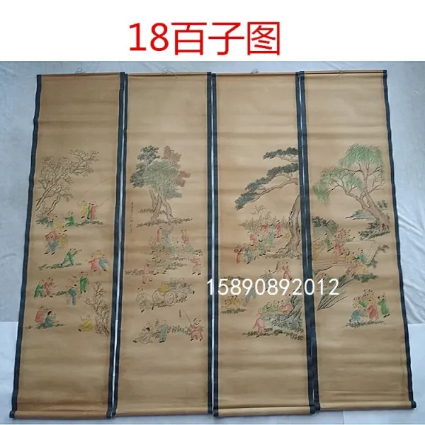 거실장식 엔틱 국화 캐릭터 당백호 4대다 미인 네 개의 병풍 산수풍경 그림을 걸다 사람 스트릿, 18 백자도 4 부위원 원 ，풀 매각
