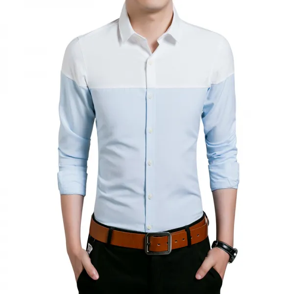 심쿵직구 남성셔츠 슬림핏 컬러배색 베이직 긴팔 셔츠