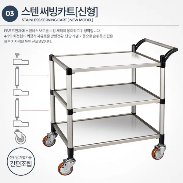 식당용 배식트레이 3단 조립 이동카 석식 써빙 음식, 1개, 3단신형 대