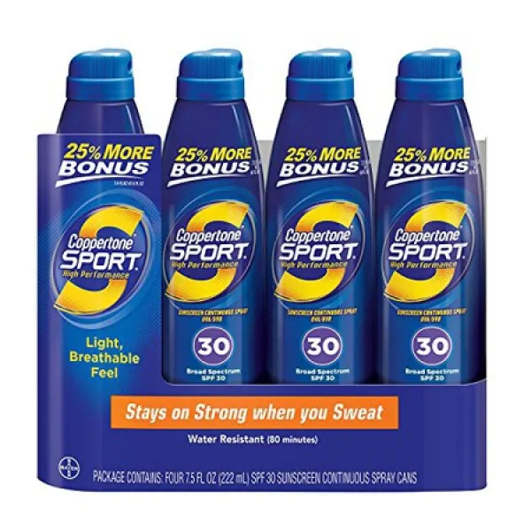 Coppertone 코퍼톤 스포츠 광범위한 스펙트럼 spf30 연속 스프레이 자외선 차단제(7.5floz 4ct) by 코퍼톤, 상세 설명 참조0, 상세 설명 참조0