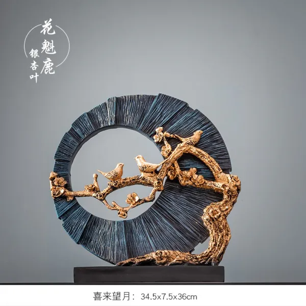 현대 레진 공예품 은면흑기체 장식품 독창적 실내 거실 티비 나비장 엔틱한디자인 블루 까치 시렁