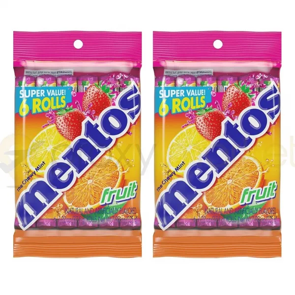 멘토스 츄위 민트캔디롤 과일 발렌타인데이 대용량 37g 6개입 x2팩 Mentos Chewy Mint Candy Roll Fruit, 단일상품