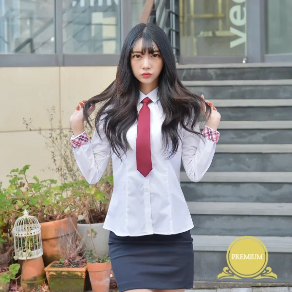 [빅사이즈] 여성 각카라 화이트 셔츠 (빨강체크) ~4XL