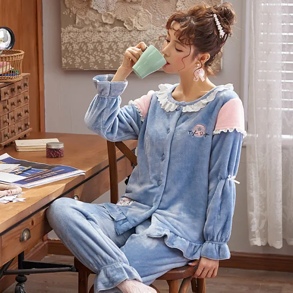 임산부 잠옷 여 추동 도톰 기모 수유 월차복 11월 플란넬 산후 10