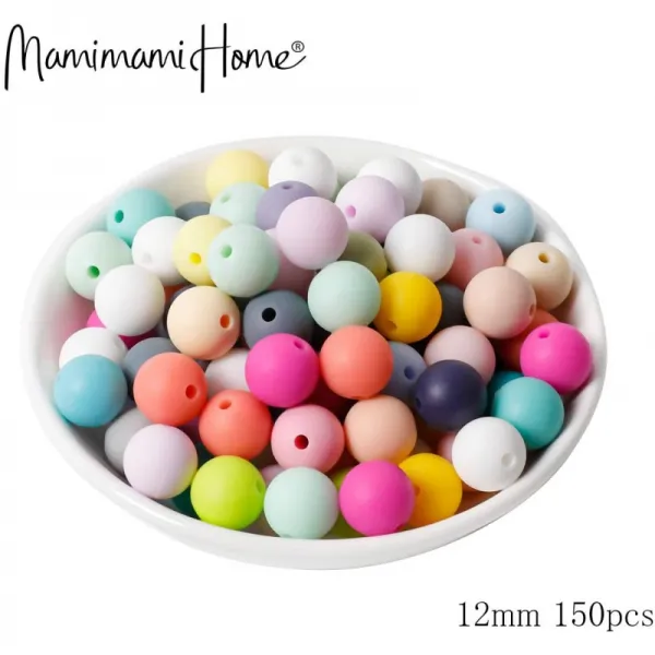 (개인통관부호필수) Mamimami Home diy 이가 위해 실리콘 구슬 12mm / 150 개 믹스 컬러 수유 보석 젖꼭, 단일상품, 단일상품