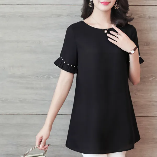 이엠케이 라운드블라우스 만티렐리사 귀부인 쉬폰 상의 여성 반팔 여름 오버핏 빅사이즈 와이드 루즈핏 엄마