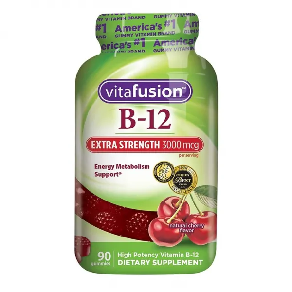 Vitafusion 비타퓨전 비타민B12 시아노코발라민 1500mcg 90구미 악성빈혈 브레인포그, 1mg, 1개