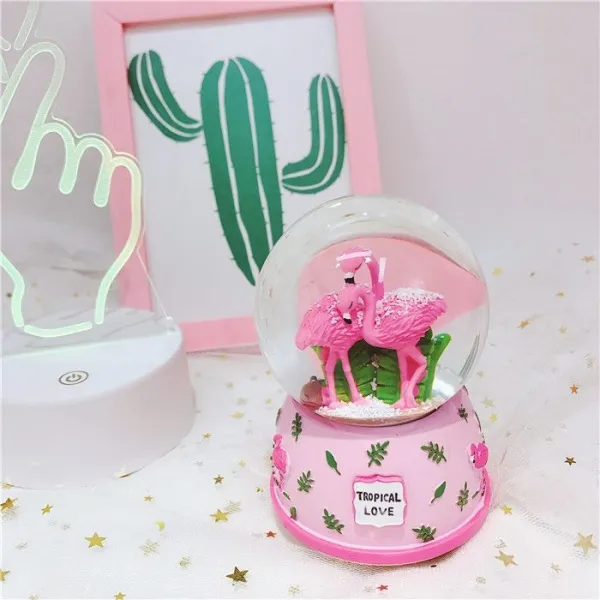 창조적 인 수정 구슬 음악 상자 빛나는 눈을 보내 남성과 여성 친구 여자 친구 어린이 소녀 생일 선물 소 플라밍고 핑크 의존성 일반 자체 사용 