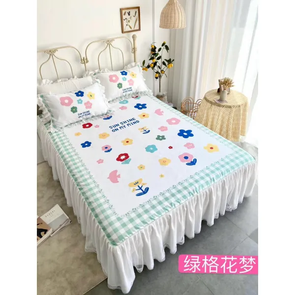 다온 종합몰 여름 쓰리 18M20M 침대이다 스타일 플라워 프린트 실얼음 소프트 쿨링시트 물세탁 가능 한벌, 그린 격화몽