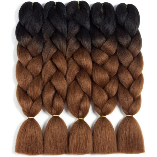 선염 꼬기 머리 Kanekalon 5pcs 점보 꼬기 머리 연장 고열 2 음색 T1B / 암갈색 합성 머리 (5pcs T1B /, 1, 단일상품