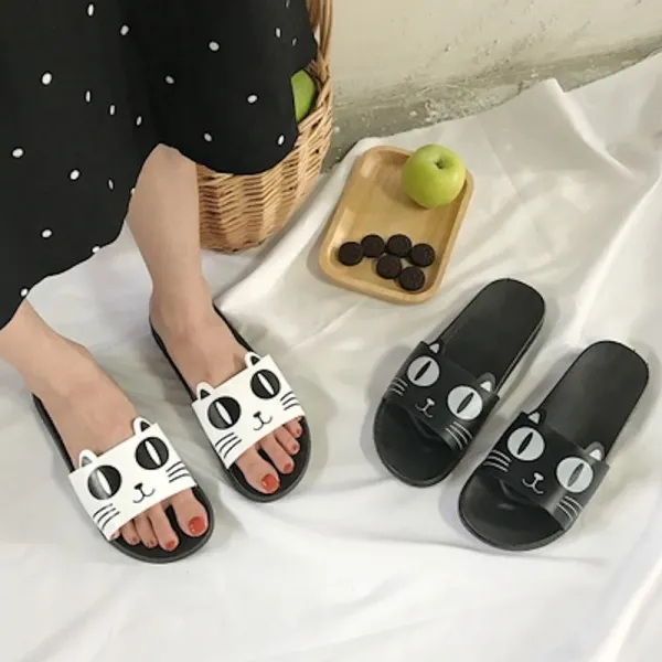 허니듀 오슈즈 슬리퍼 여 여름 실내 미끄럼 방지 쿠션 일본식 귀여운 캐릭터 고양이 귀 집 비닐 일자 슬리퍼