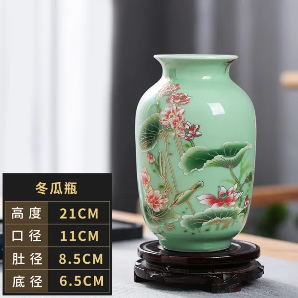 경덕진 도자기 꽃병 소품 거실 꽃꽂이 드라이플라워 앤티크 연화 그림 홈액세서리 핸드메이드 공예품, 연꽃 겨울 박과 식물의 총칭 보틀 베