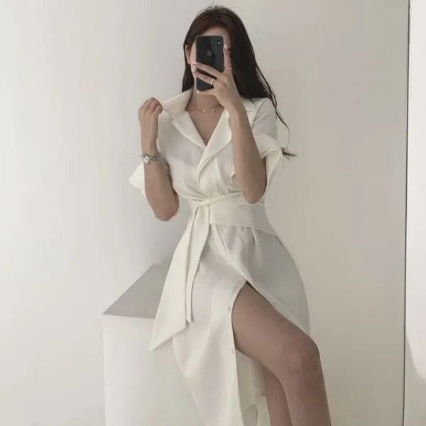 아나운서원피스 편한 오피스룩 출근룩 상견례 옷차림 슬림핏 허리끈 원피스 (4color)