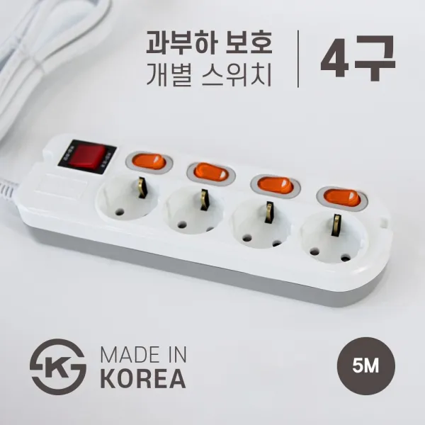 광명전기 일반형 개별스위치형 L형 T형 멀티탭 2구 3구 과부하보호 4구 5구 6구 1.5m 3m 5m 10m 4구 과부하보호+개별스위치형 5m