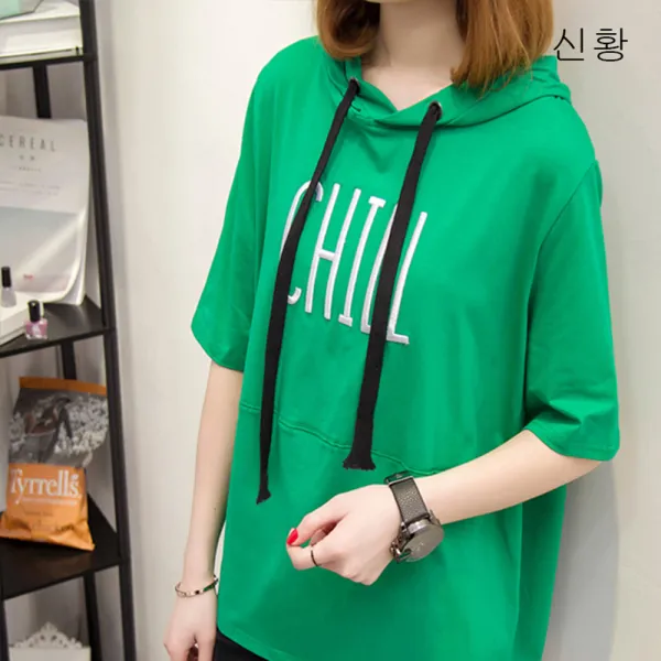 Wx 2019여자 반소매 후드 캐주얼 티셔츠 반소매티 루즈핏 0505여름신상 A04
