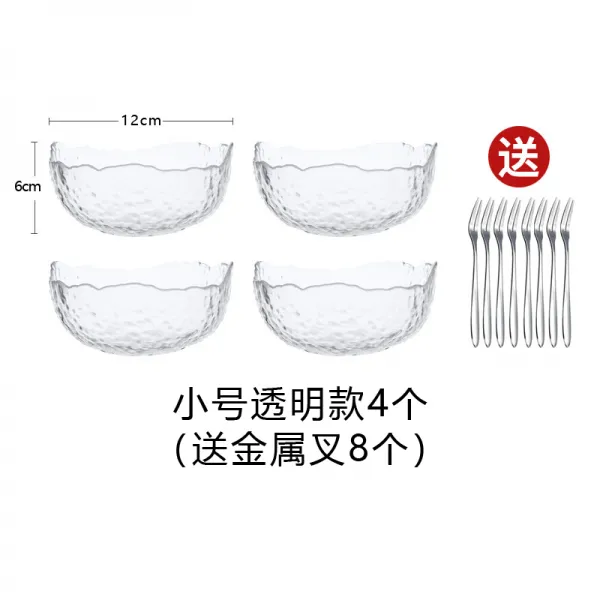 투명 유리샐러드볼 가정용 노르딕 독창적 금색과 개성을 묘사하다 디저트 그릇 아침공기, 투명 유리 볼 스몰자 4개  8포크