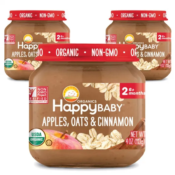 해피베이비 액상 어린이 미음 스테이지 2 113g 3개 사과 + 오트 + 계피 Apples + Oats + Cinnamon 