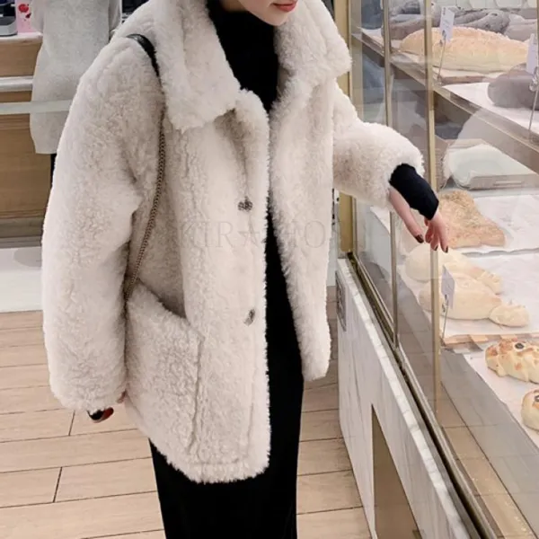 Kirahosi 퀄리티 여성 양벨벳 코트 여자 양털 뽀글이 하프코트 스타일 자켓 43 Mv 10 Inkka98