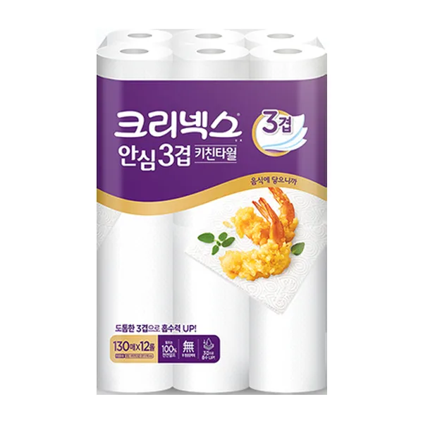 크리넥스 안심 3겹 키친타올 130매, 12롤, 1팩