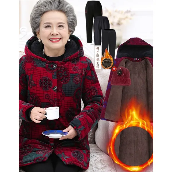할머님 겨울옷 후드 솜옷 60-70-80세 노인 면복 엄마 코르덴 가두 노부인저고리 여홍 원저고리+보온바지+모자 XL