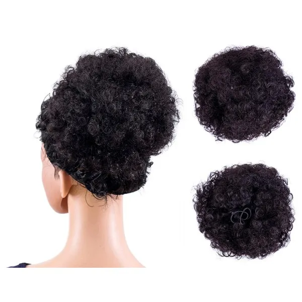 아프리카 계 미국인 여성 중간 크기 코디 updo Chignon 롤빵 헤어 조각 확장에 SWACC 아프리카 퍼프 졸라 매는 끈 포니 테일 변태