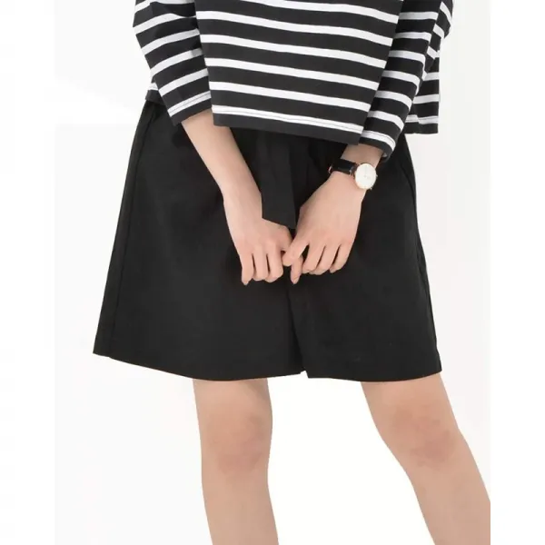 [JANJAMCOLLECTION] 큰 사이즈 여성 바지 반바지 공천 리본 백 허리 고무 라이즈 포켓 블랙 4L