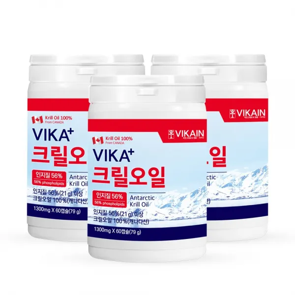 비카인 남극 크릴오일 100% 인지질 56% 이상 1300mg (아스타잔틴 오메가 다량함유), 60캡슐, 3박스